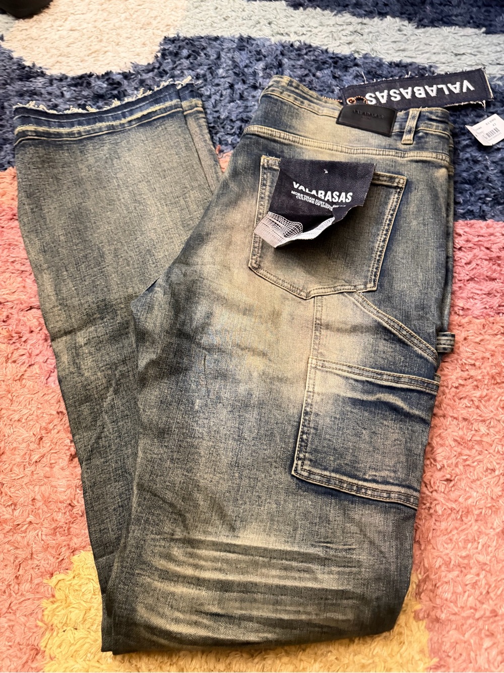 VALABASAS Men's Blue Stacked Bootcut Utility Jeans
